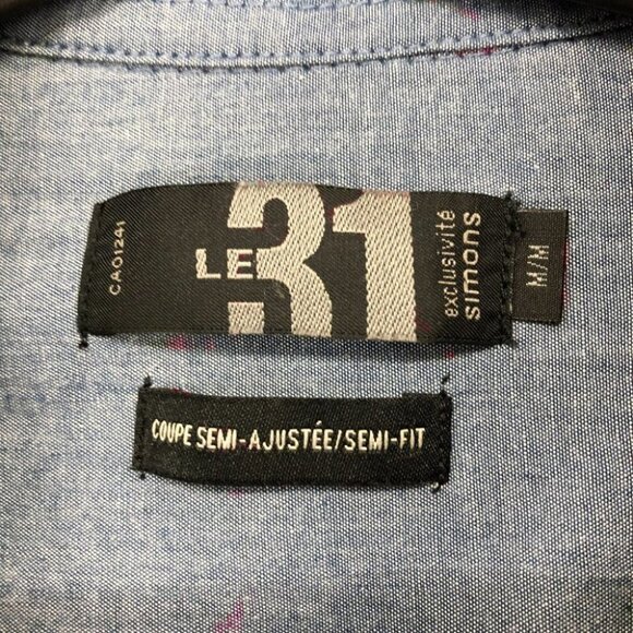 Simons le 31 red navy button down plaid flannel semi fit long sleeve Med - Picture 5 of 14